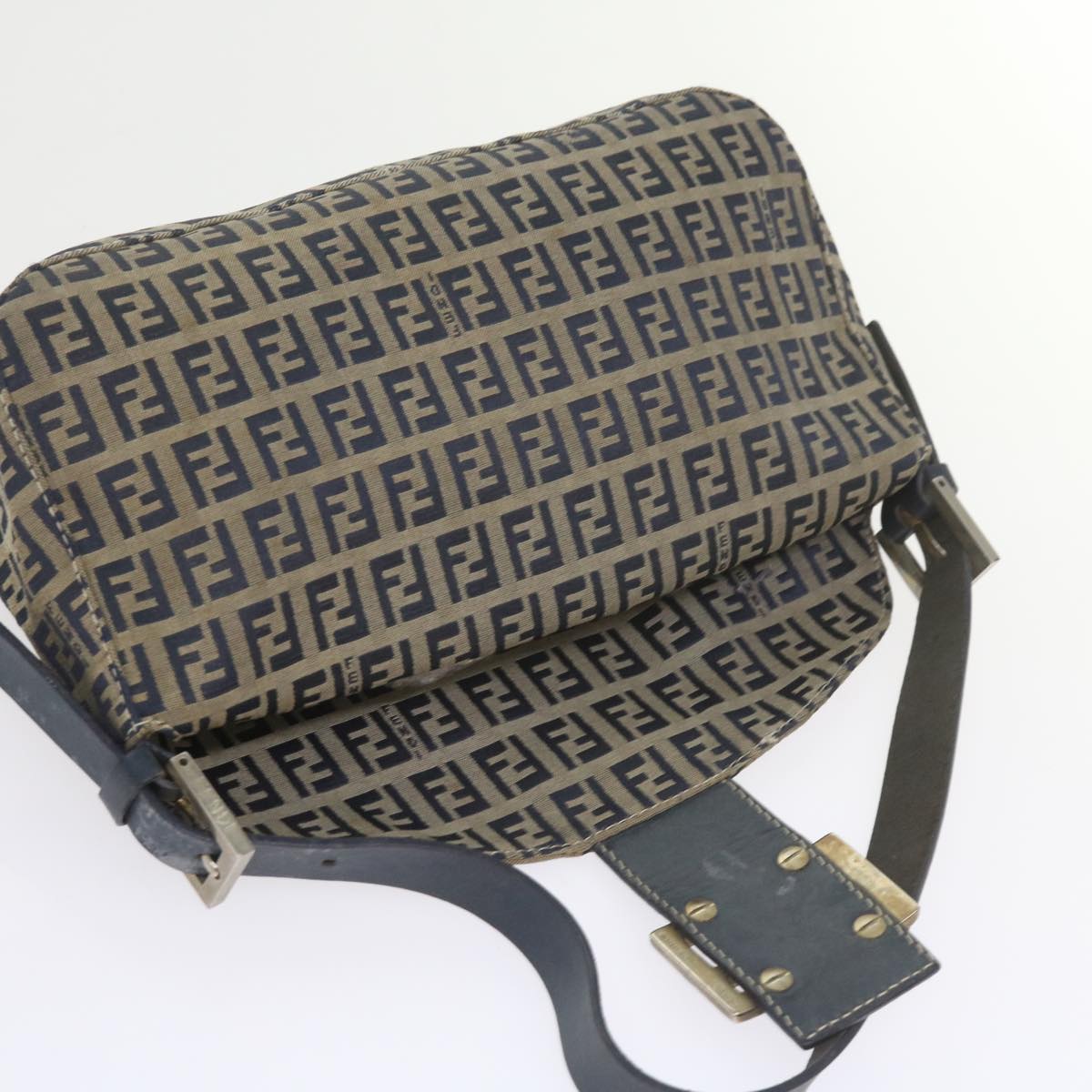 FENDI Zucchino Canvas Mamma Baguette Shoulder Bag Navy 56197