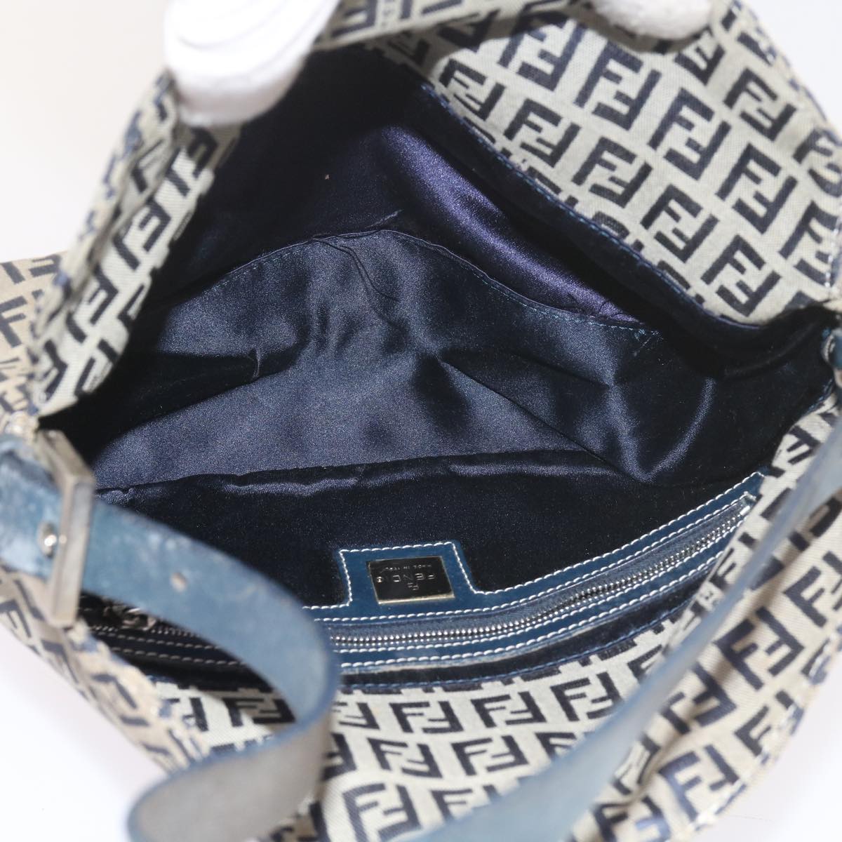 FENDI Zucchino Canvas Mamma Baguette Shoulder Bag Navy 56197