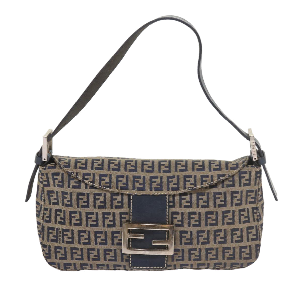 FENDI Zucchino Canvas Mamma Baguette Shoulder Bag Navy 56197
