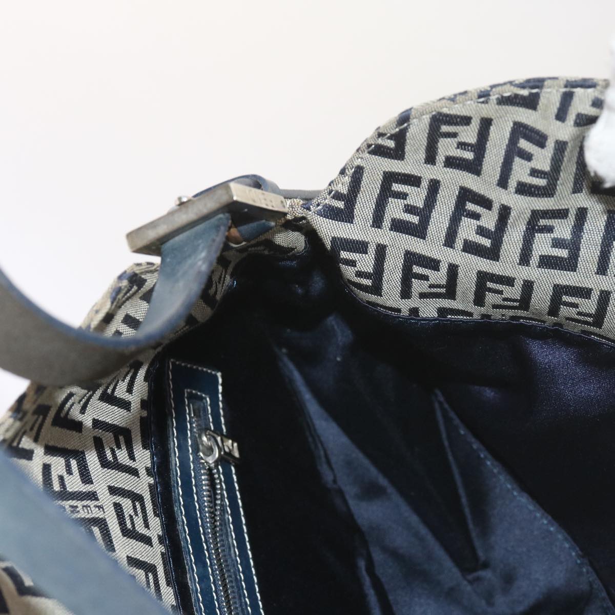 FENDI Zucchino Canvas Mamma Baguette Shoulder Bag Navy 56197