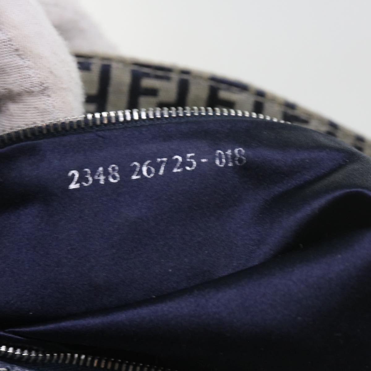 FENDI Zucchino Canvas Mamma Baguette Shoulder Bag Navy 56197