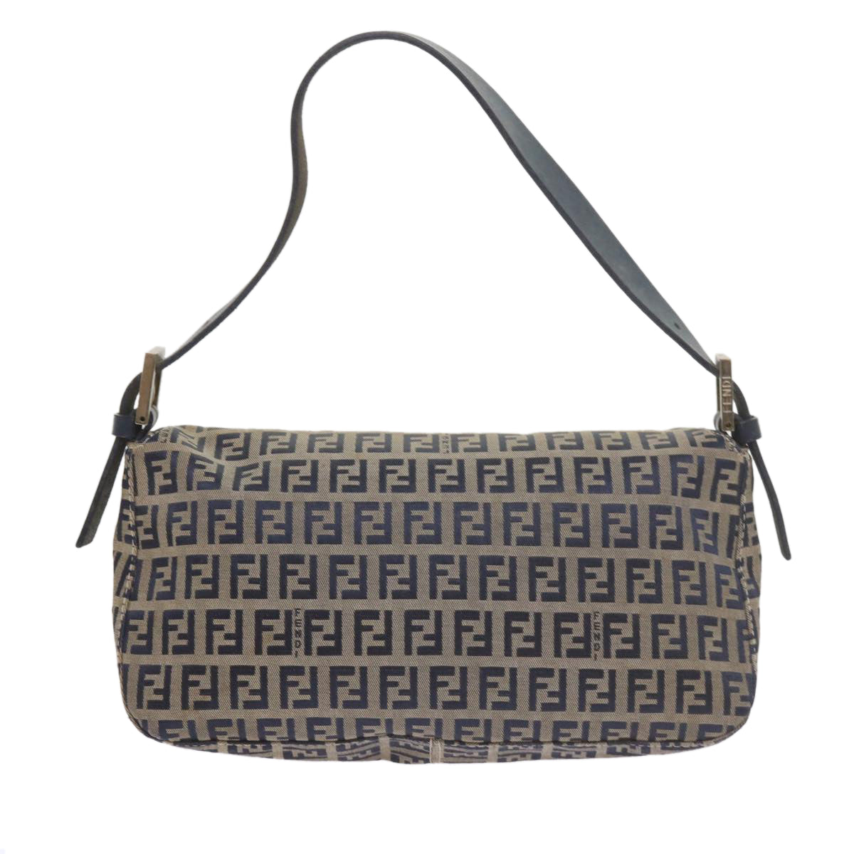 FENDI Zucchino Canvas Mamma Baguette Shoulder Bag Navy 56197