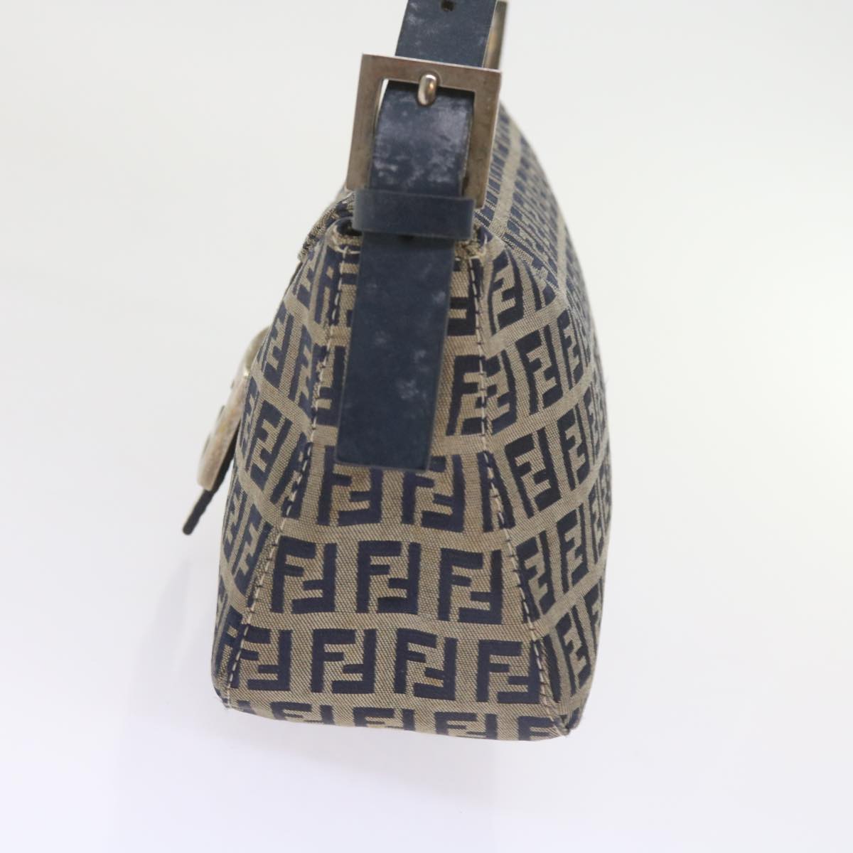 FENDI Zucchino Canvas Mamma Baguette Shoulder Bag Navy 56197