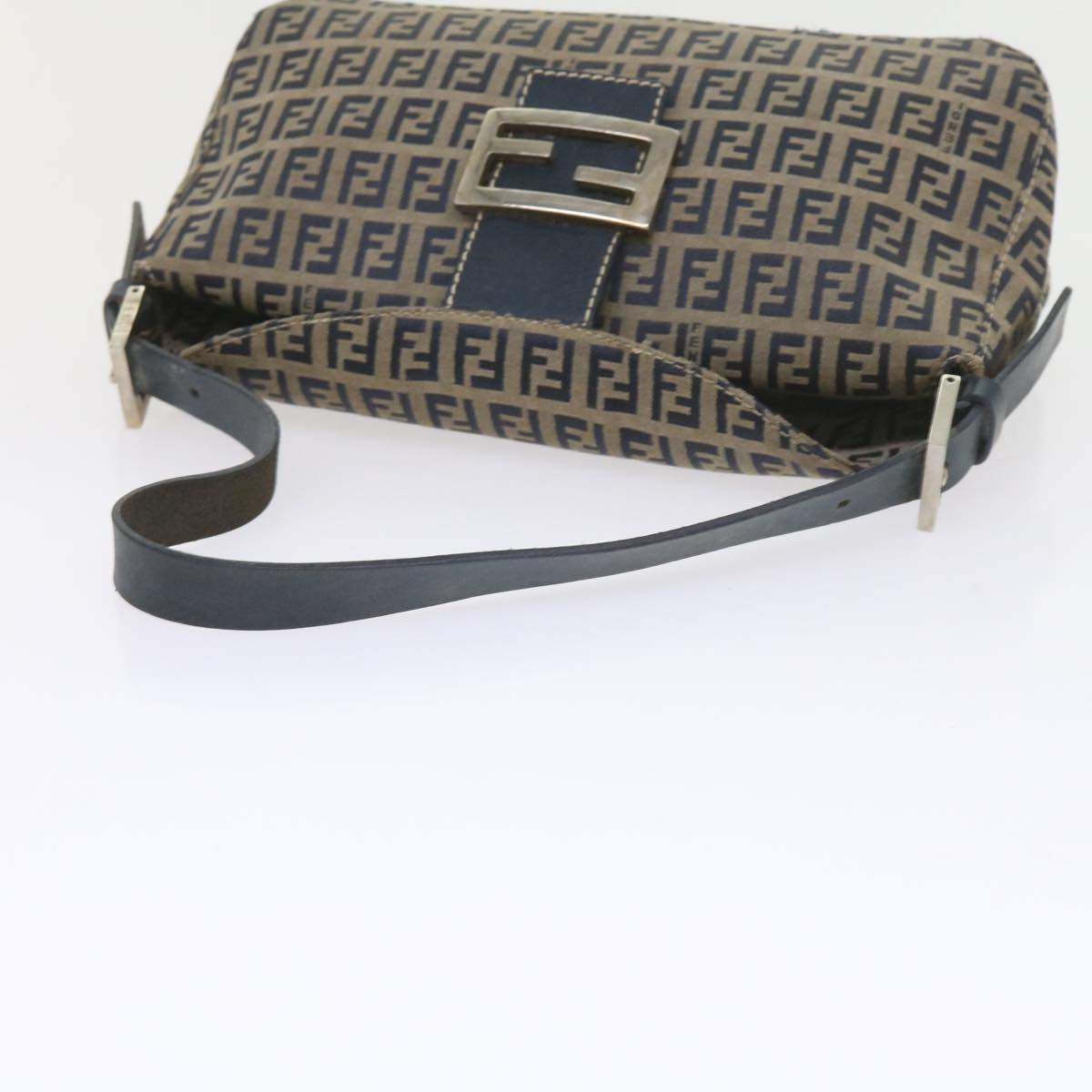 FENDI Zucchino Canvas Mamma Baguette Shoulder Bag Navy 56197