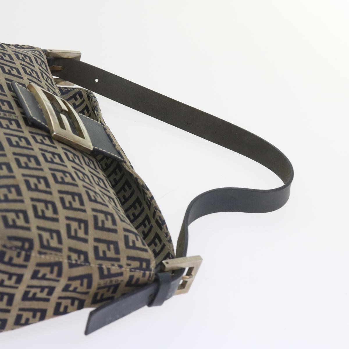 FENDI Zucchino Canvas Mamma Baguette Shoulder Bag Navy 56197