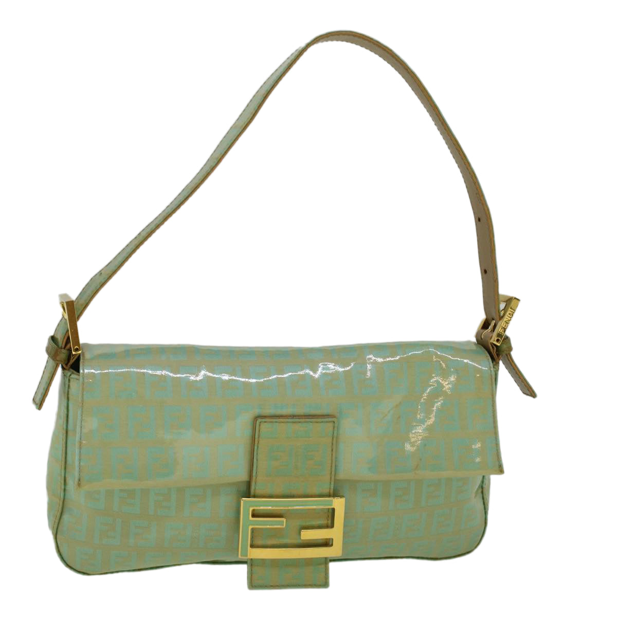 FENDI Zucchino Canvas Mamma Baguette Shoulder Bag Coated Canvas Blue 56198