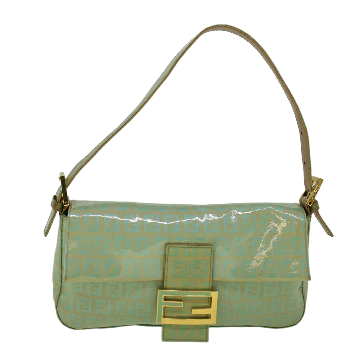 FENDI Zucchino Canvas Mamma Baguette Shoulder Bag Coated Canvas Blue 56198