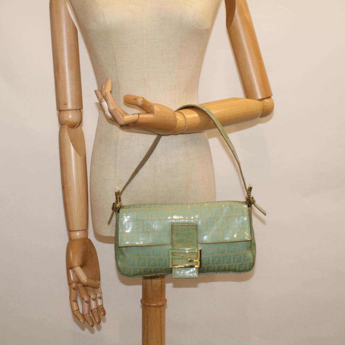 FENDI Zucchino Canvas Mamma Baguette Shoulder Bag Coated Canvas Blue 56198