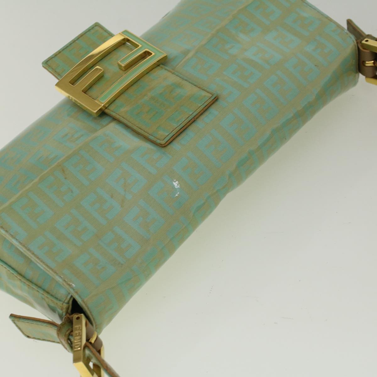FENDI Zucchino Canvas Mamma Baguette Shoulder Bag Coated Canvas Blue 56198