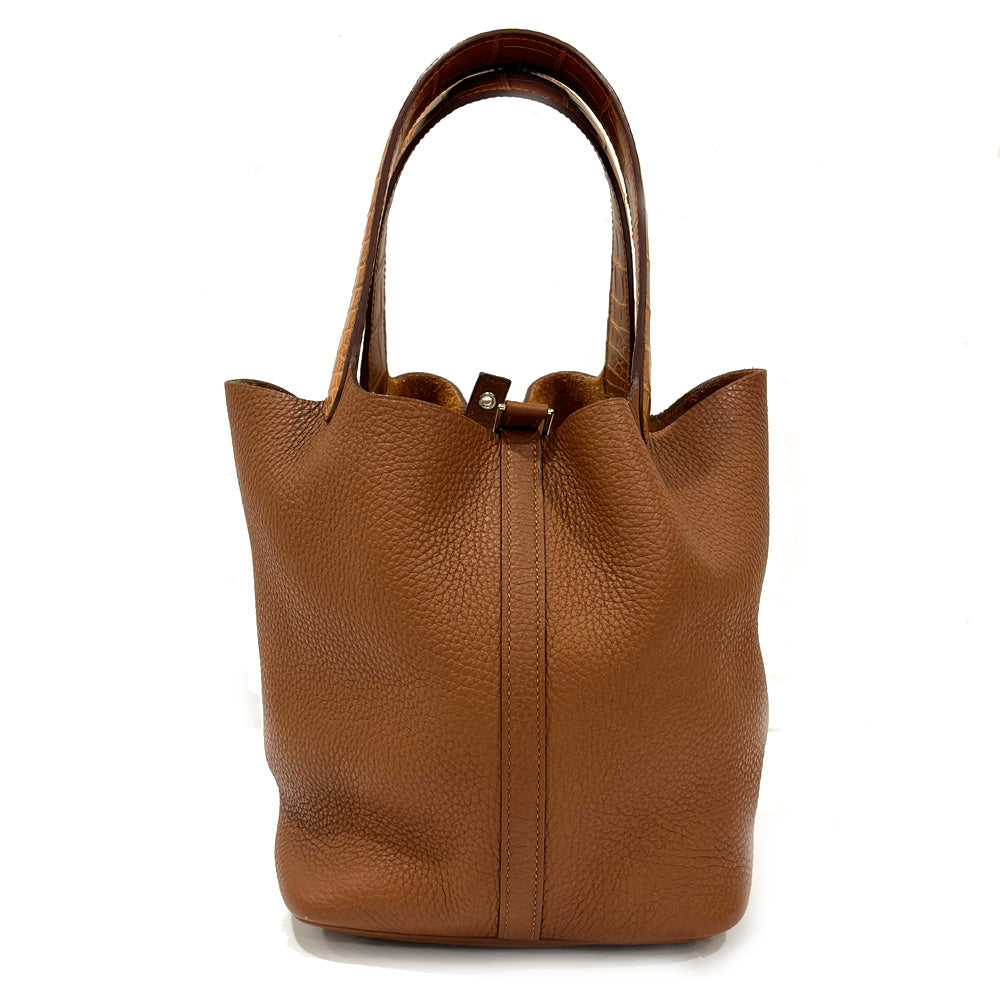 Hermes Picotin Lock  MM Brown Alligator  Clemence Silver  YÃƒÂ¥Ã‹â€ Ã‚Â» 22 Handbag