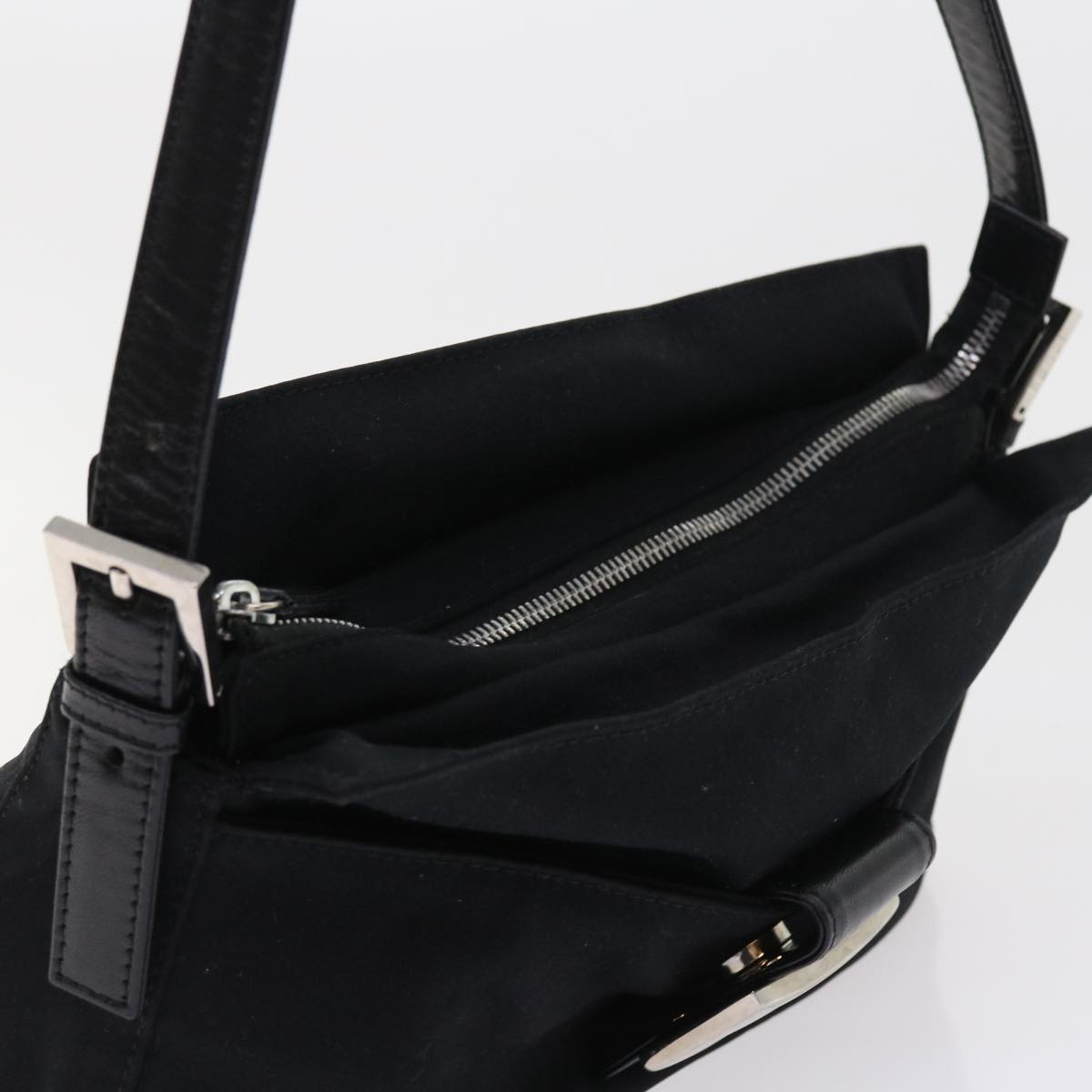 FENDI Mamma Baguette Shoulder Bag Nylon Black 56301