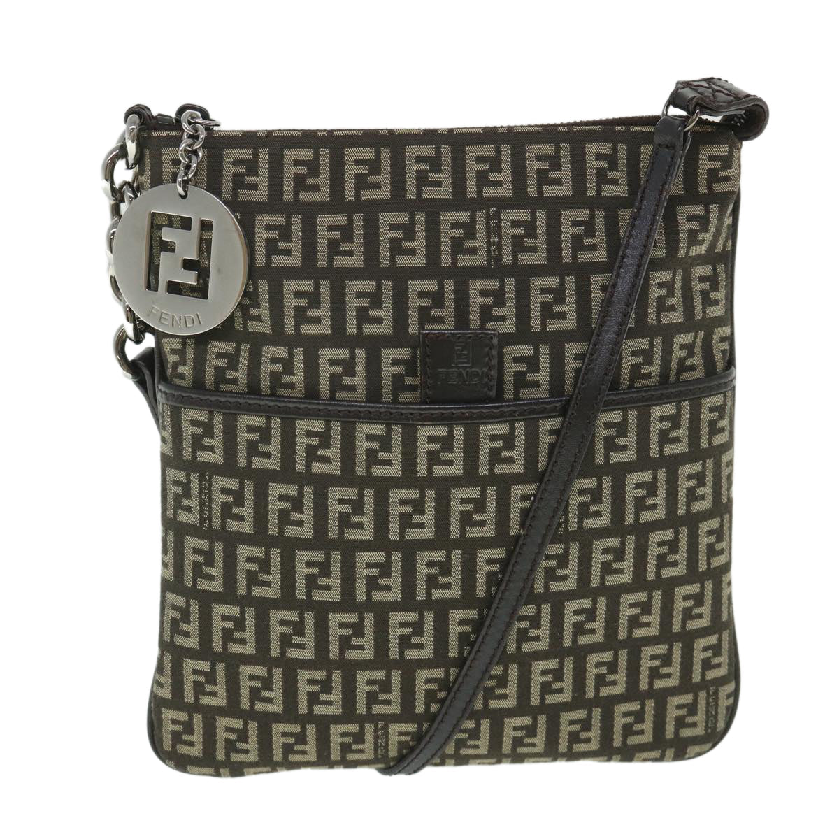 FENDI Zucchino Canvas Shoulder Bag Brown 56323