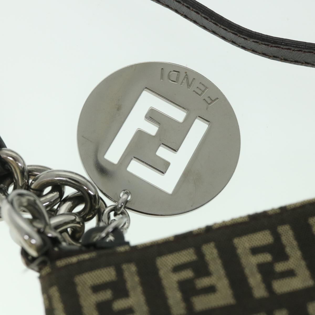 FENDI Zucchino Canvas Shoulder Bag Brown 56323