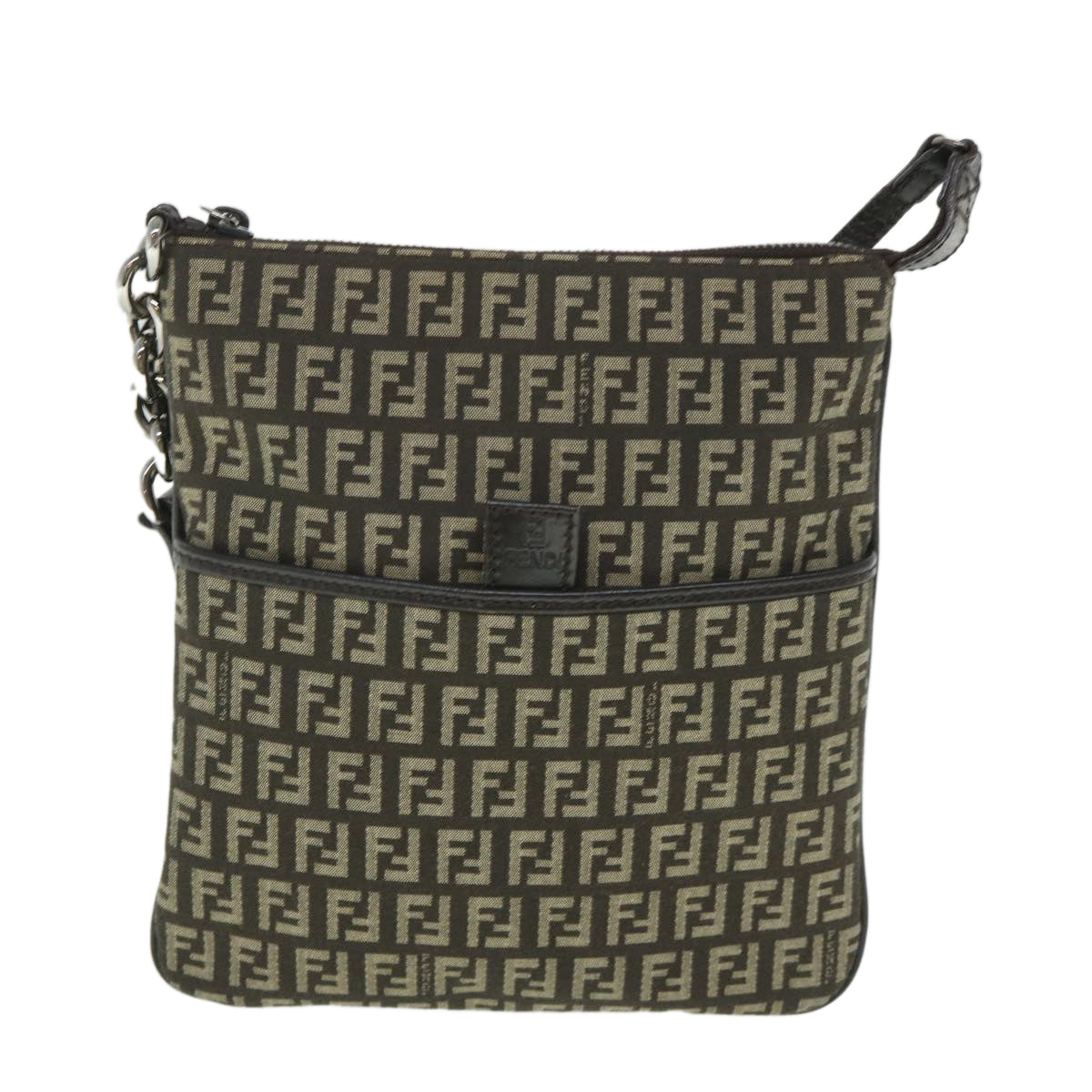 FENDI Zucchino Canvas Shoulder Bag Brown 56323