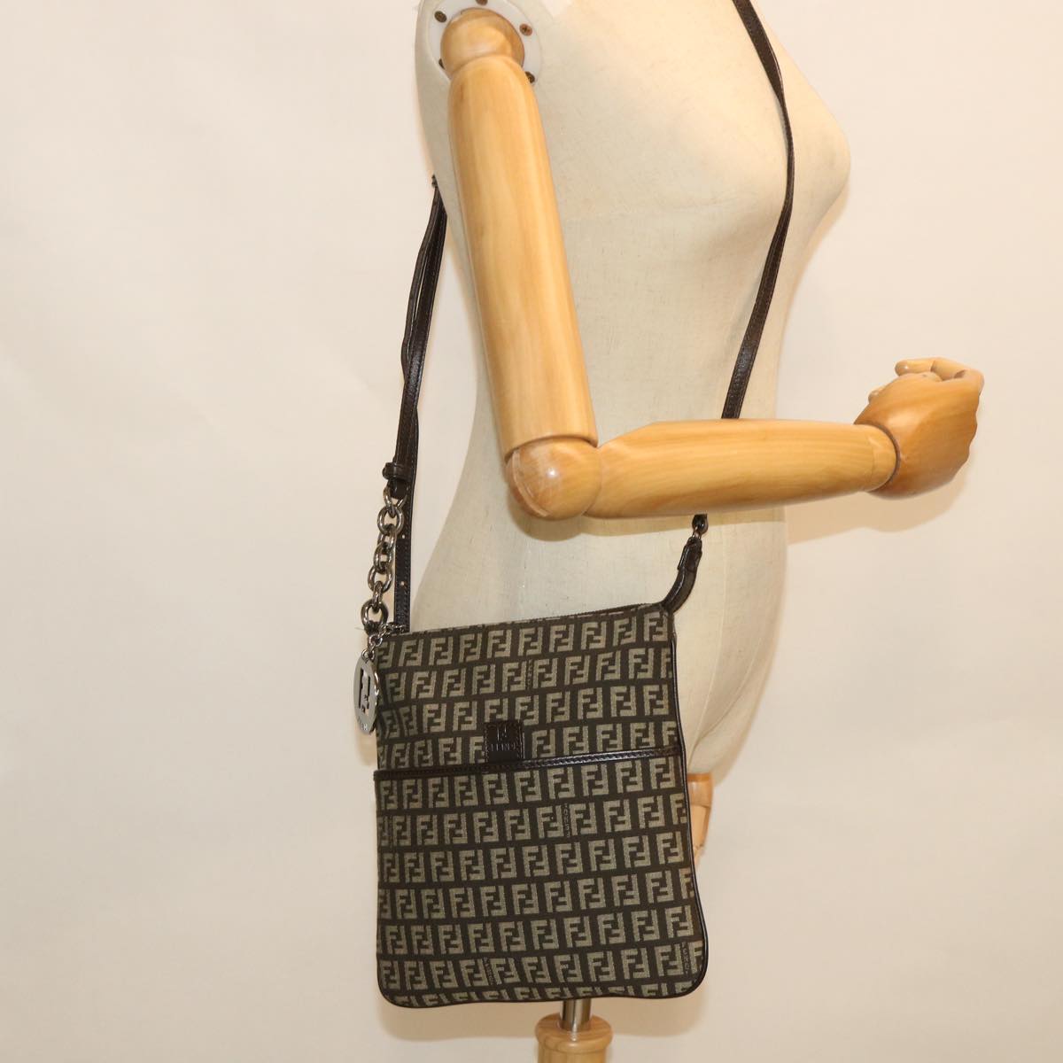 FENDI Zucchino Canvas Shoulder Bag Brown 56323