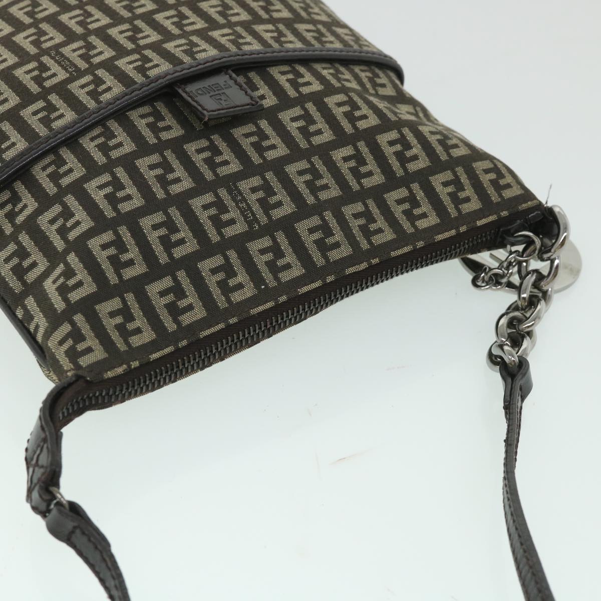 FENDI Zucchino Canvas Shoulder Bag Brown 56323