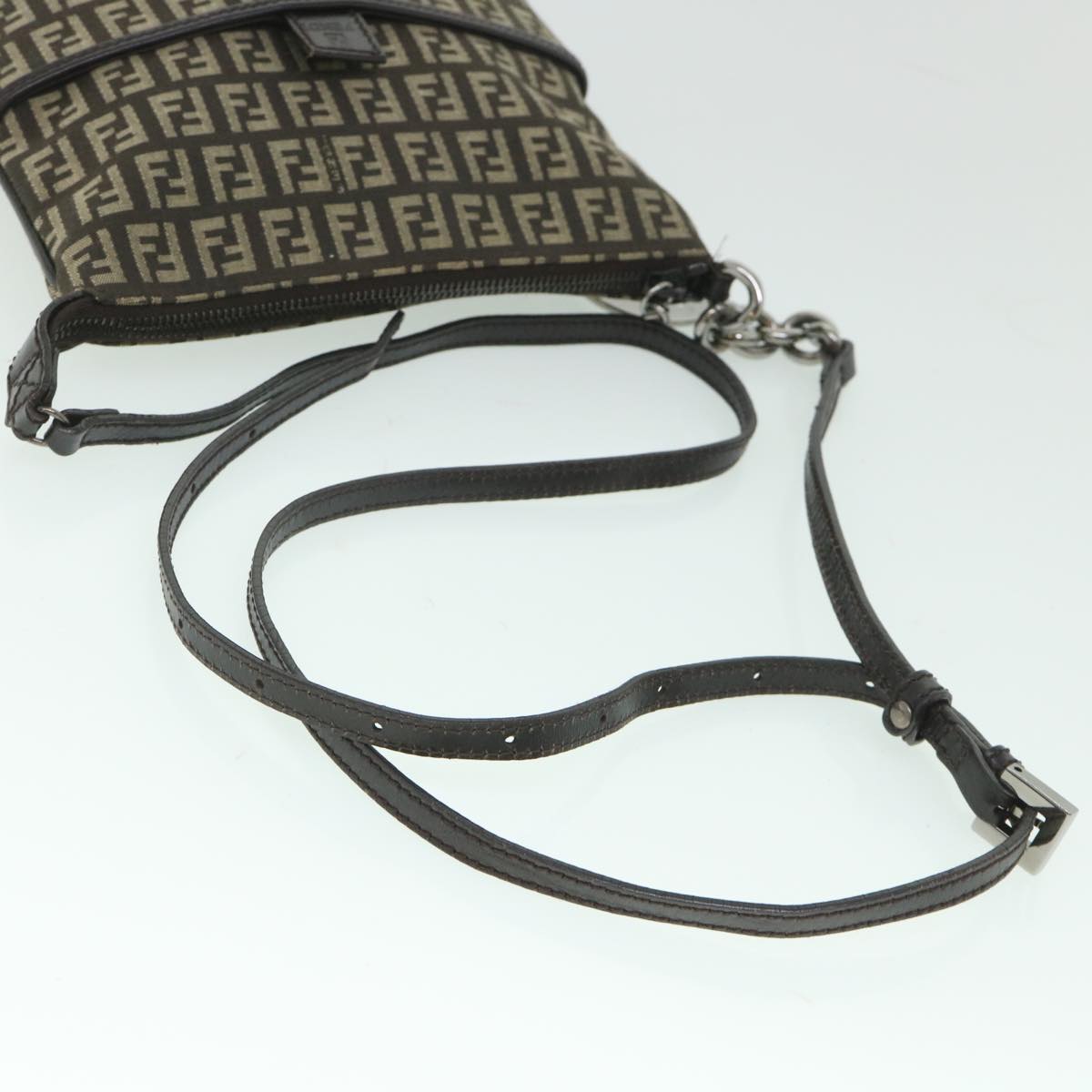 FENDI Zucchino Canvas Shoulder Bag Brown 56323