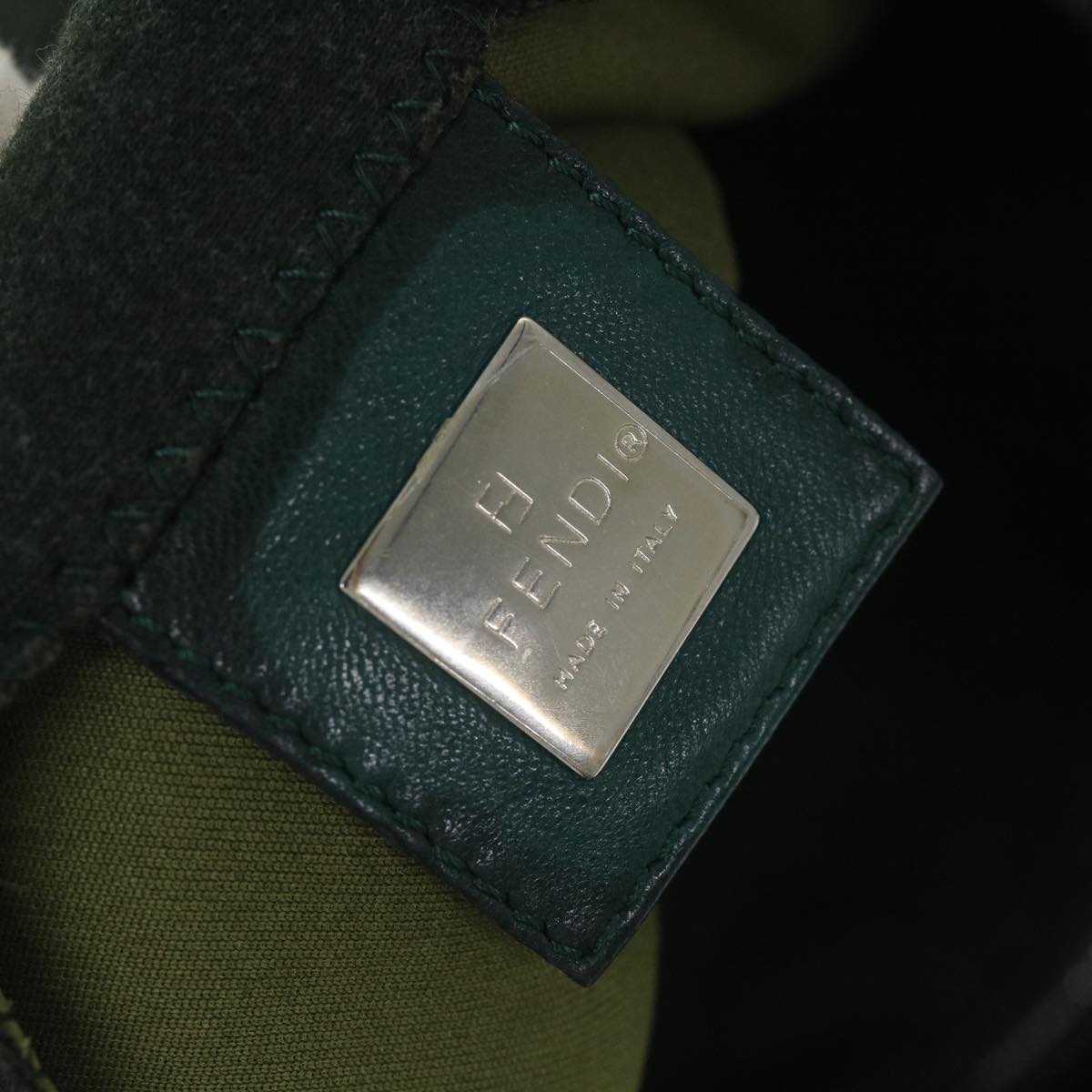 FENDI Mamma Baguette Shoulder Bag Canvas Green 56490