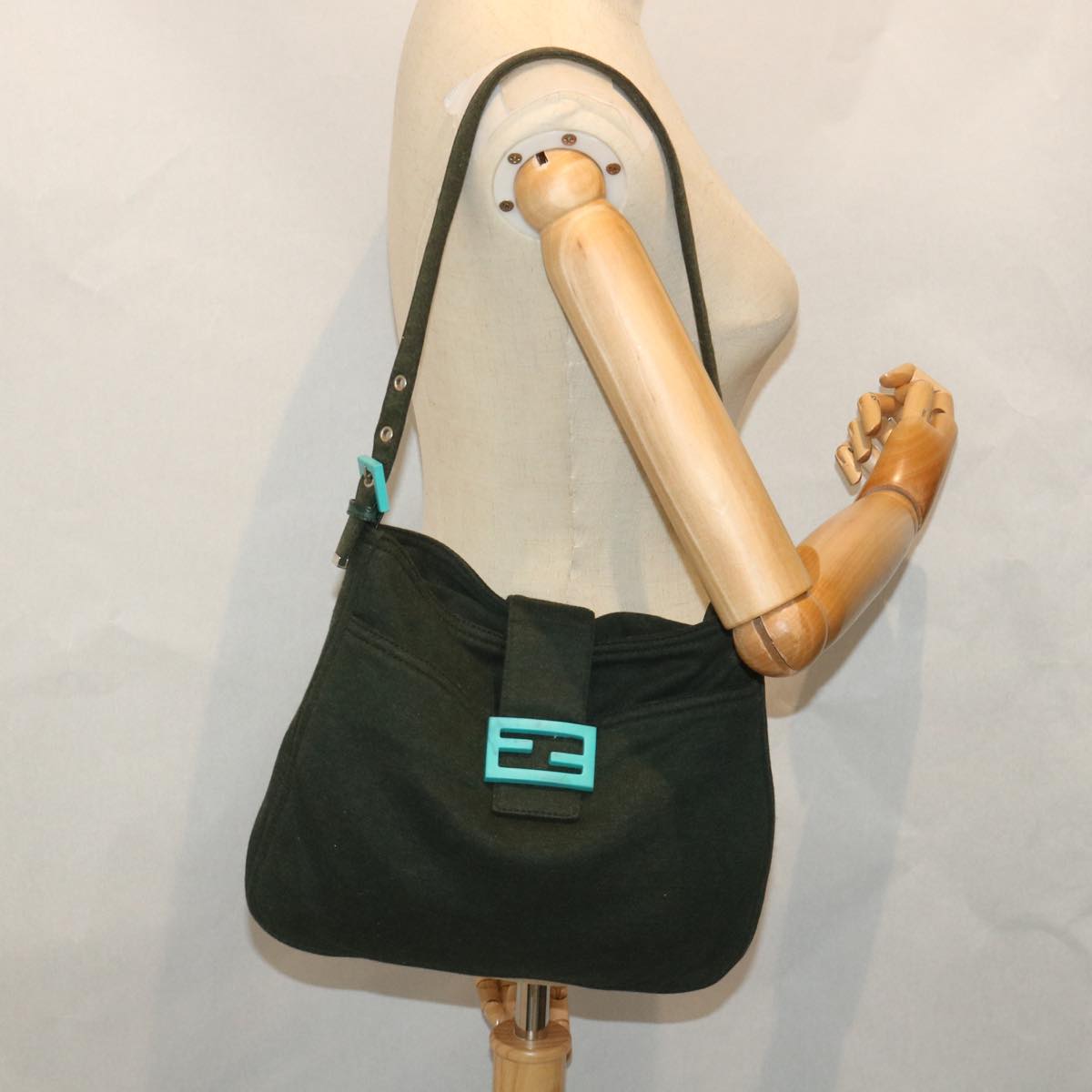FENDI Mamma Baguette Shoulder Bag Canvas Green 56490