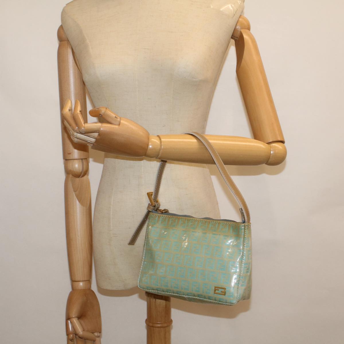 FENDI Zucchino Canvas Hand Bag Coated Canvas Light Blue 56491