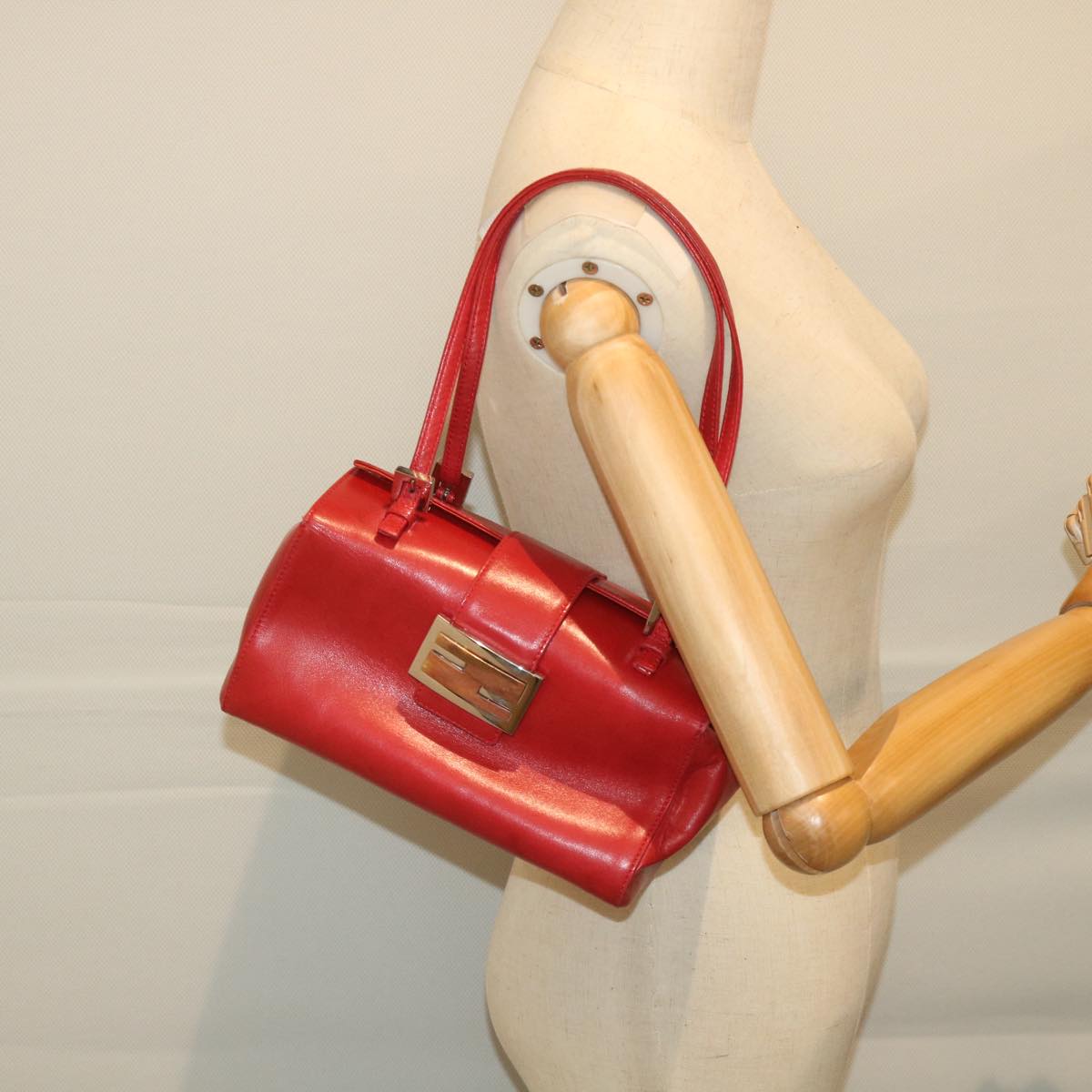 FENDI Mamma Baguette Hand Bag Leather Red 56545