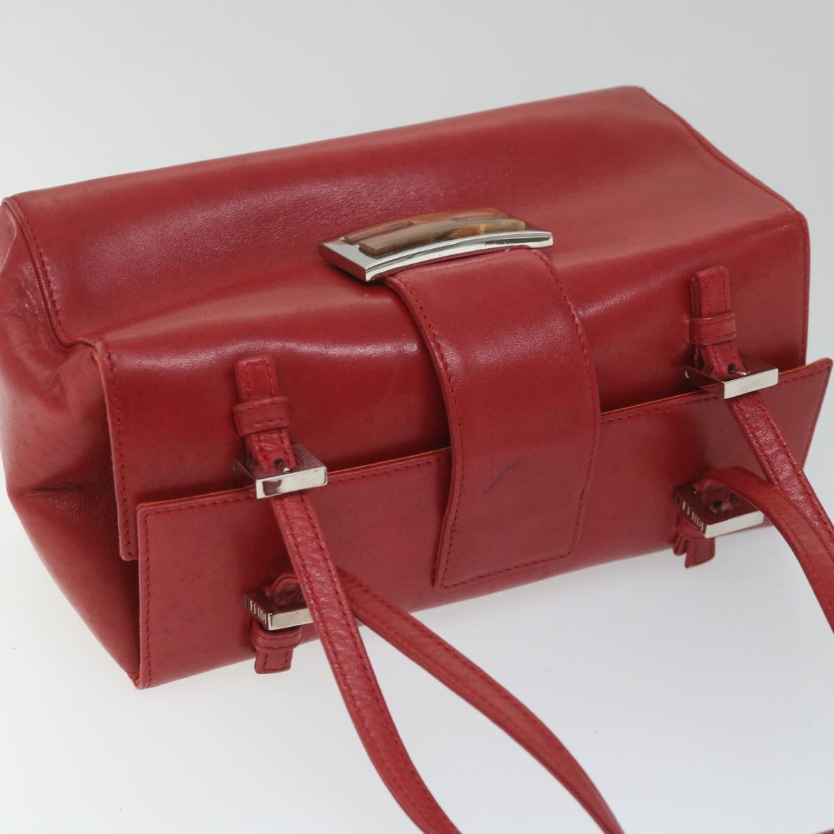 FENDI Mamma Baguette Hand Bag Leather Red 56545
