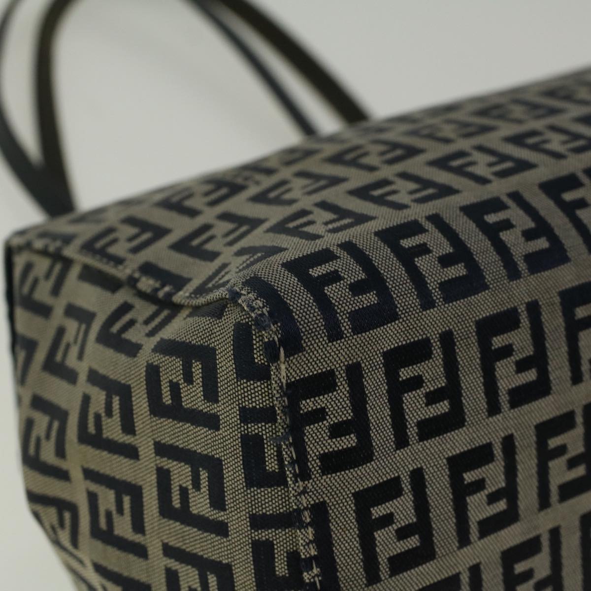 FENDI Zucchino Canvas Mamma Hand Bag Navy 56578