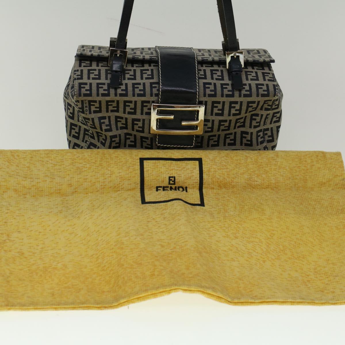 FENDI Zucchino Canvas Mamma Hand Bag Navy 56578