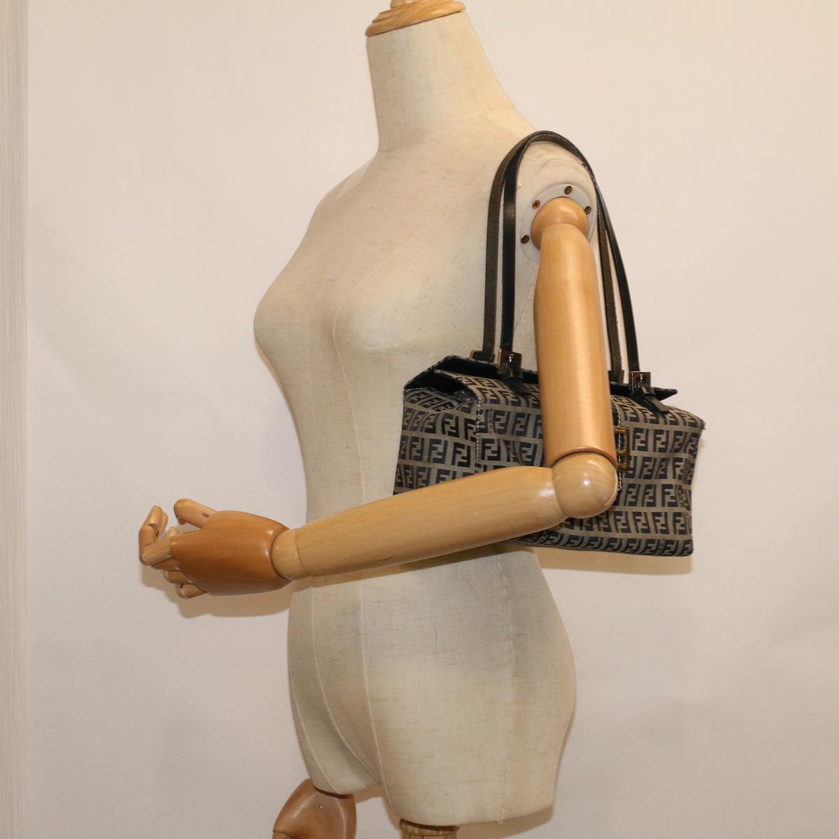 FENDI Zucchino Canvas Mamma Hand Bag Navy 56578