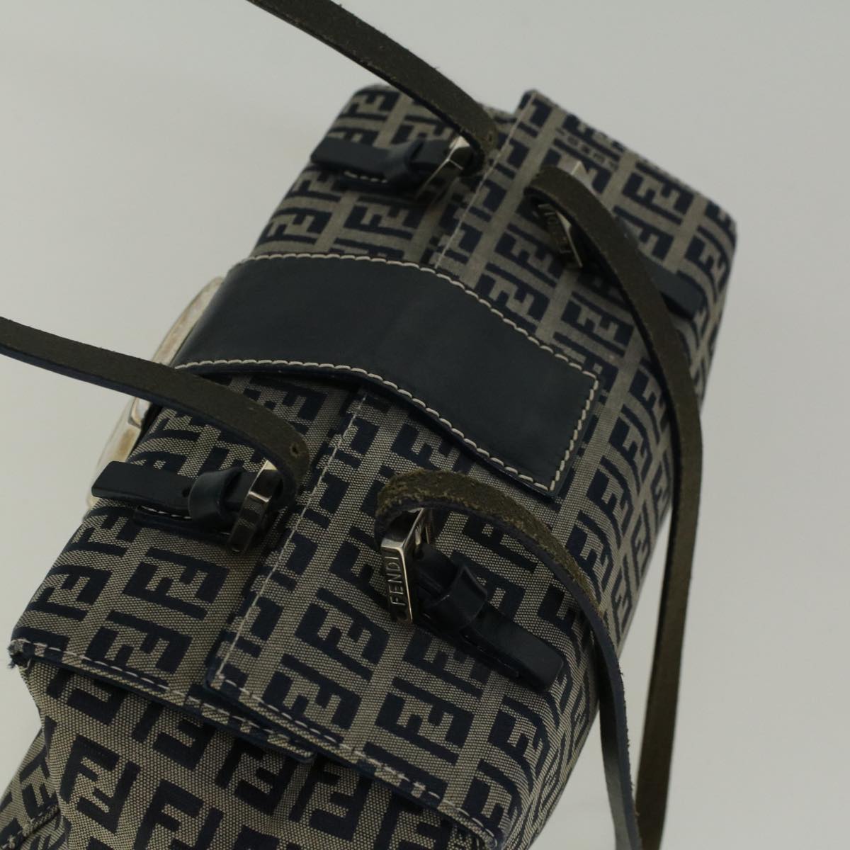 FENDI Zucchino Canvas Mamma Hand Bag Navy 56578