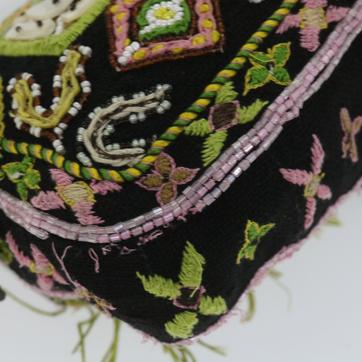 FENDI Snake Mamma Baguette Shoulder Bag Wool Leather Black Green 56581