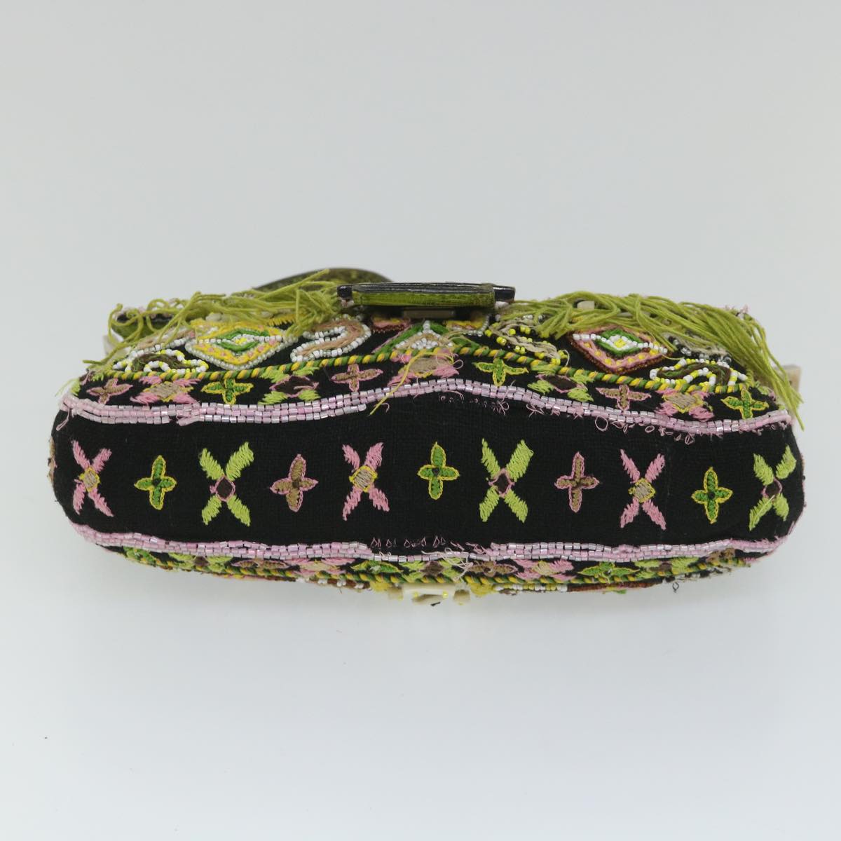 FENDI Snake Mamma Baguette Shoulder Bag Wool Leather Black Green 56581
