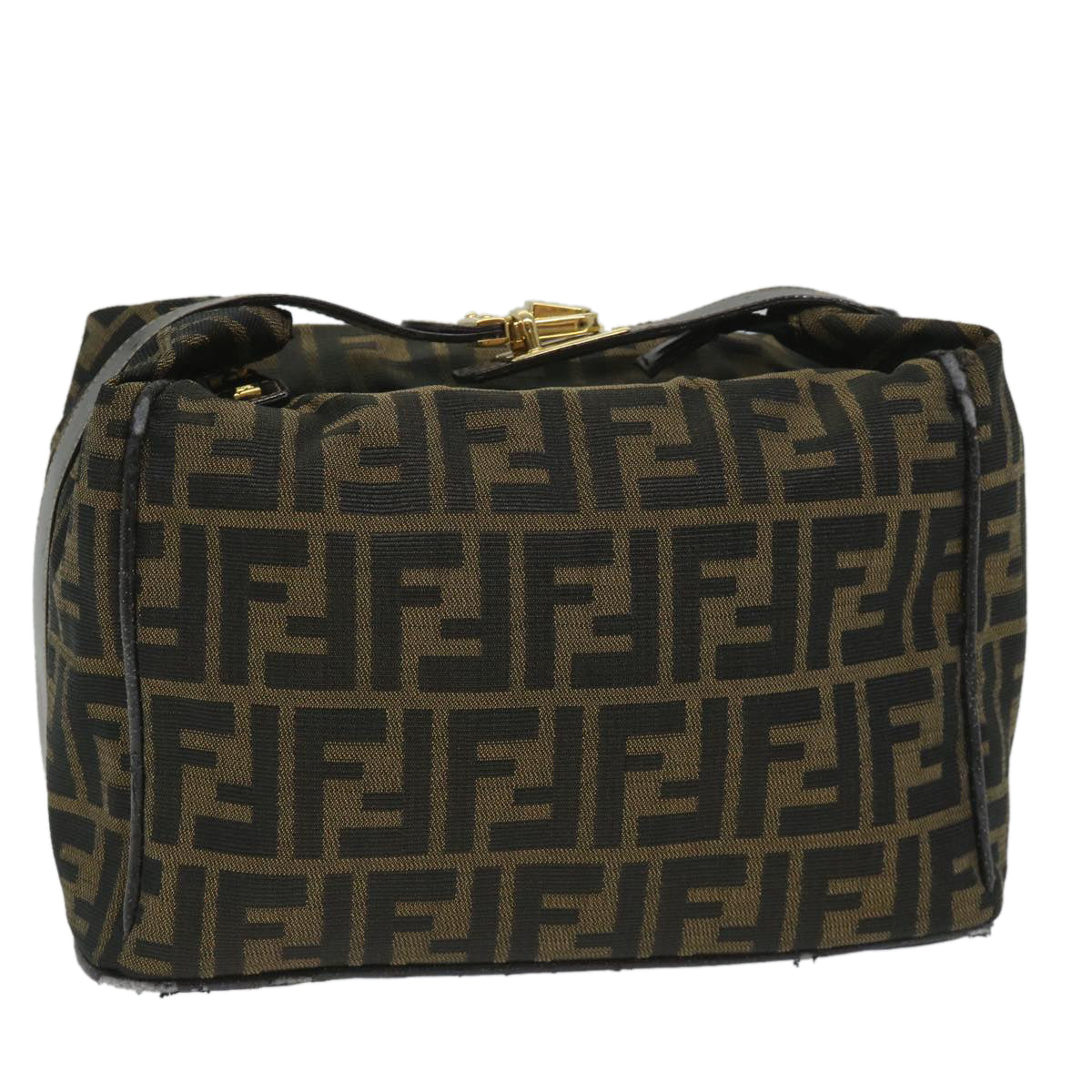 FENDI Zucca Canvas Vanity pouch Hand Bag Nylon Brown Black 56582
