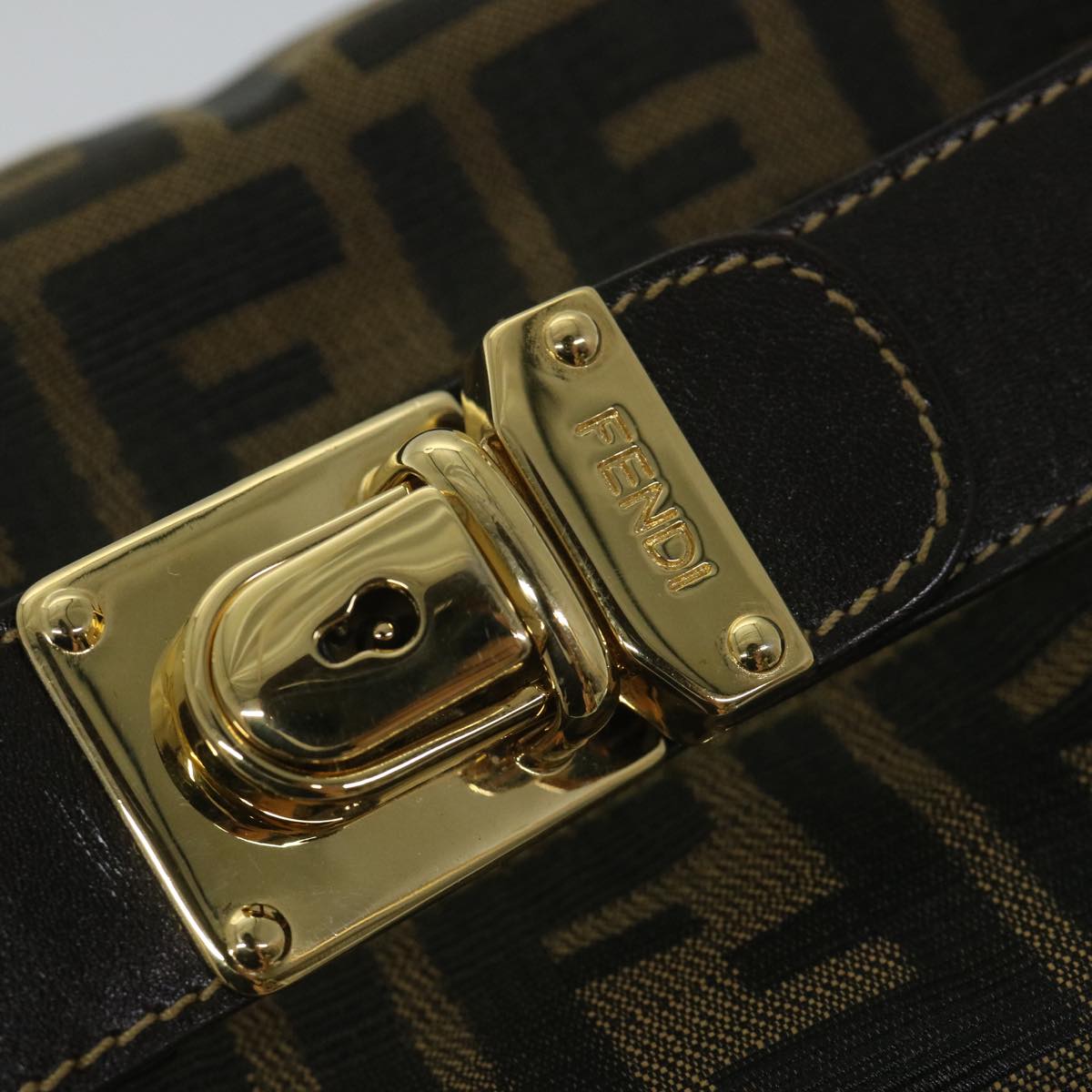 FENDI Zucca Canvas Vanity pouch Hand Bag Nylon Brown Black 56582