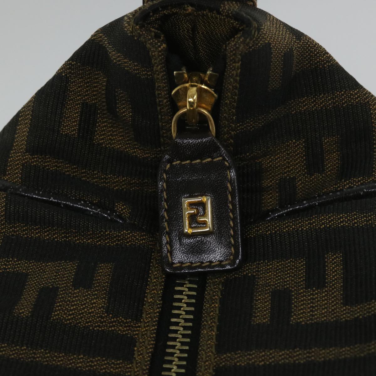 FENDI Zucca Canvas Vanity pouch Hand Bag Nylon Brown Black 56582