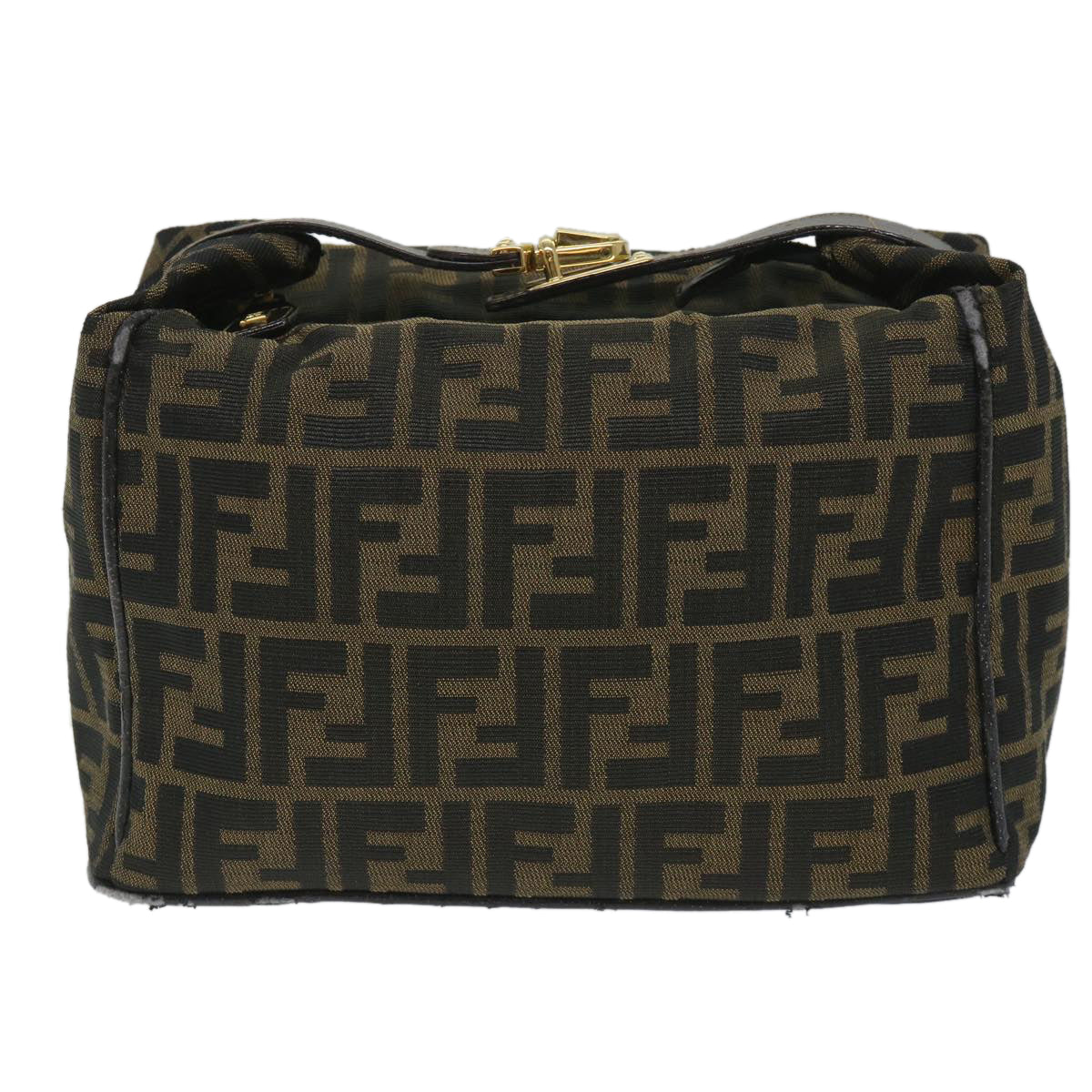 FENDI Zucca Canvas Vanity pouch Hand Bag Nylon Brown Black 56582