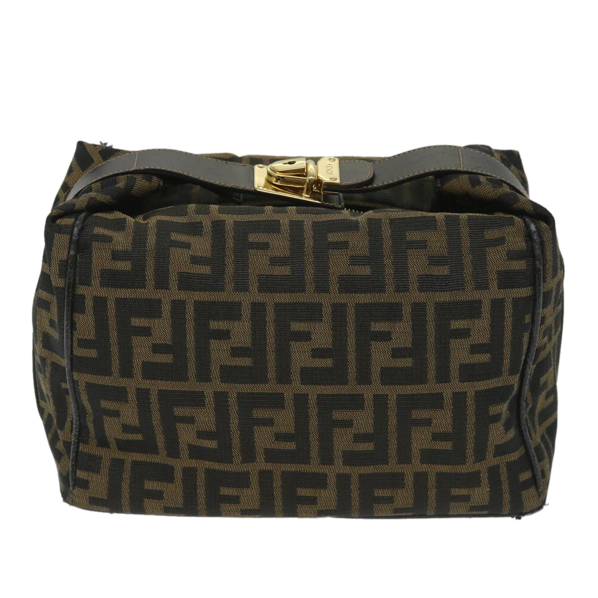 FENDI Zucca Canvas Vanity pouch Hand Bag Nylon Brown Black 56582