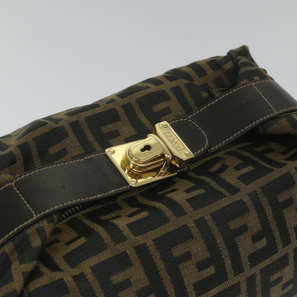 FENDI Zucca Canvas Vanity pouch Hand Bag Nylon Brown Black 56582