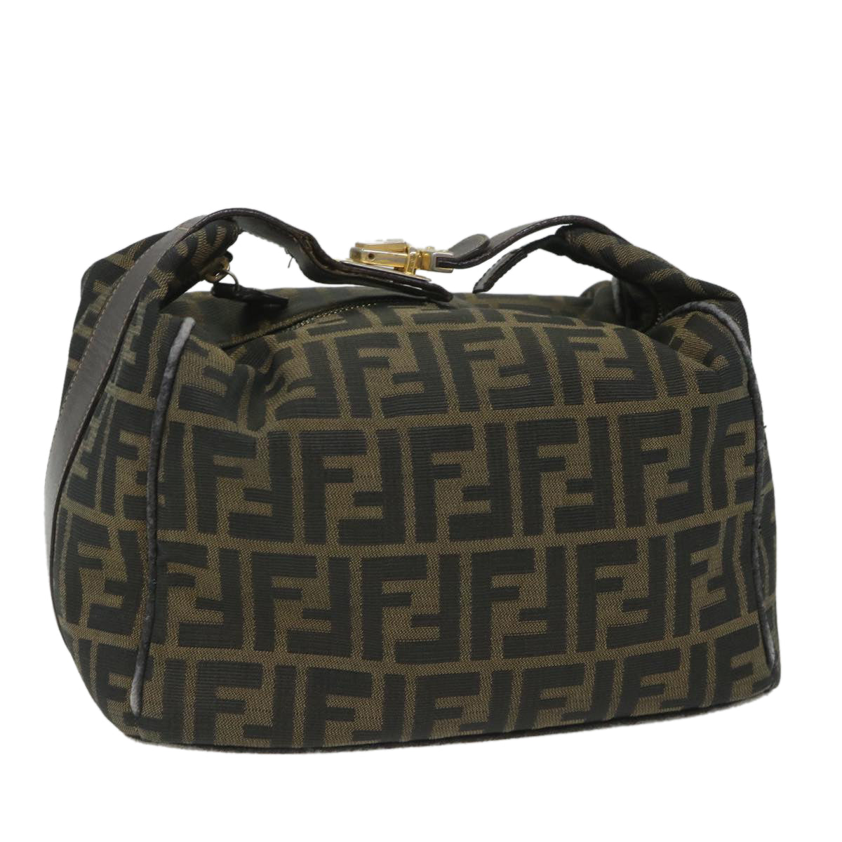 FENDI Zucca Canvas Vanity pouch Hand Bag Nylon Brown Black 56583