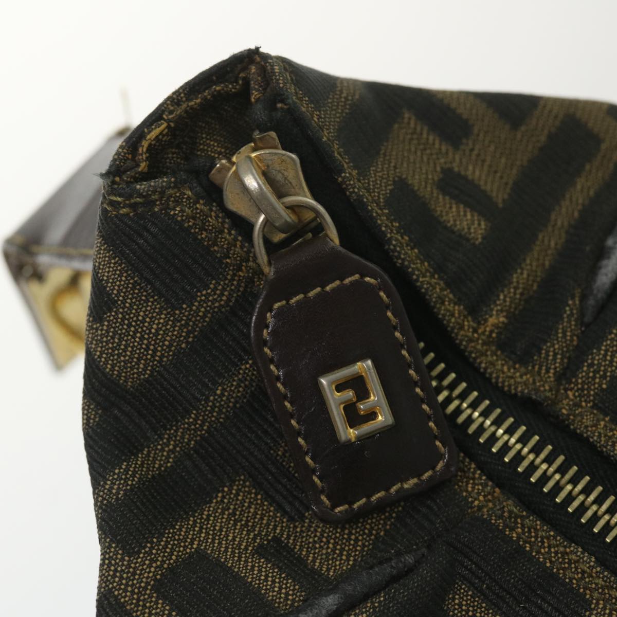 FENDI Zucca Canvas Vanity pouch Hand Bag Nylon Brown Black 56583