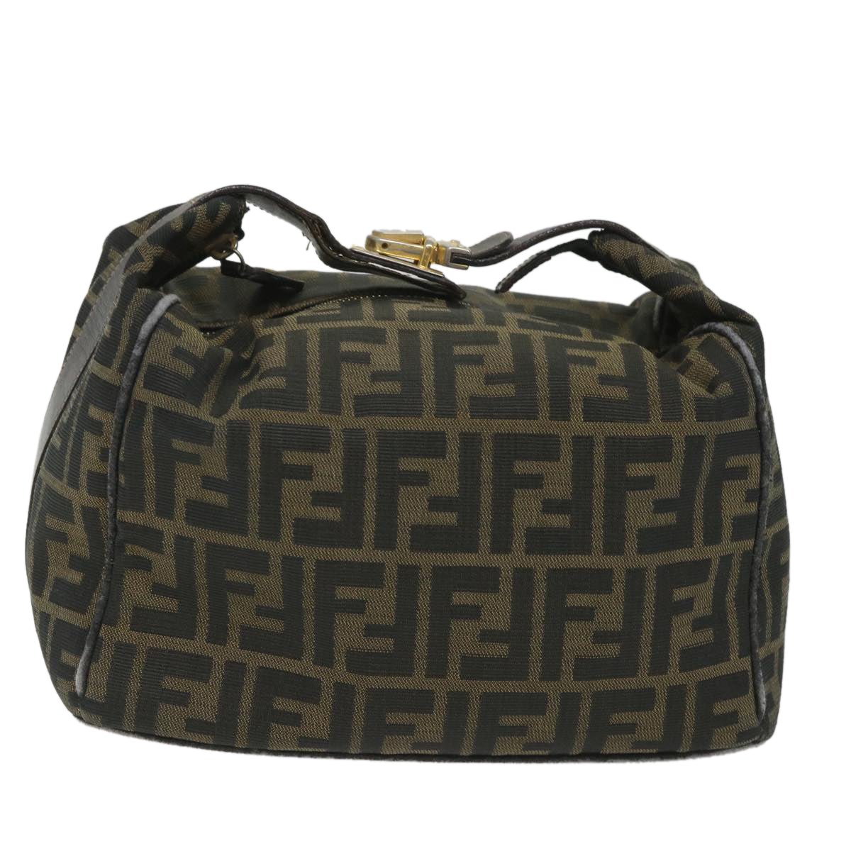 FENDI Zucca Canvas Vanity pouch Hand Bag Nylon Brown Black 56583