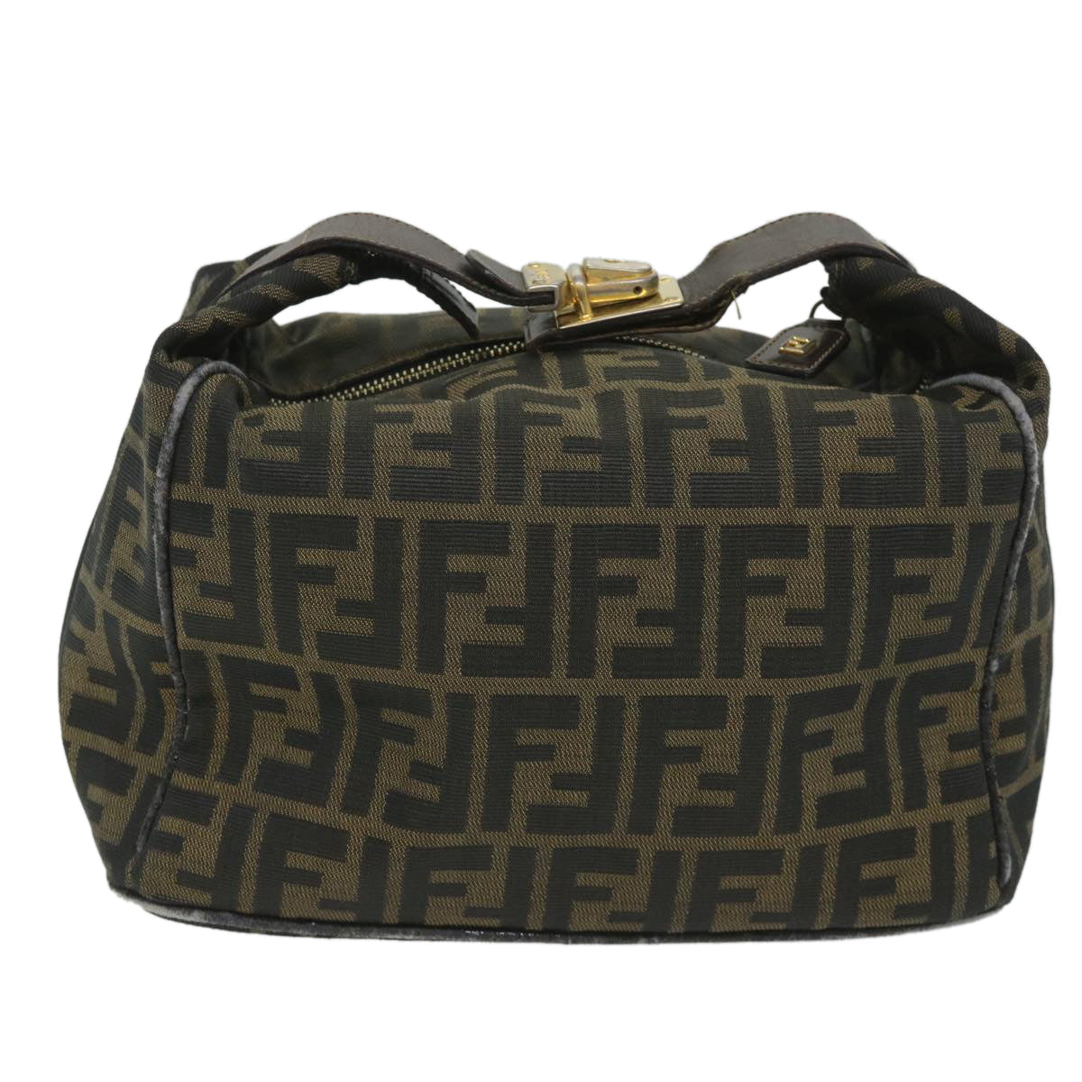 FENDI Zucca Canvas Vanity pouch Hand Bag Nylon Brown Black 56583