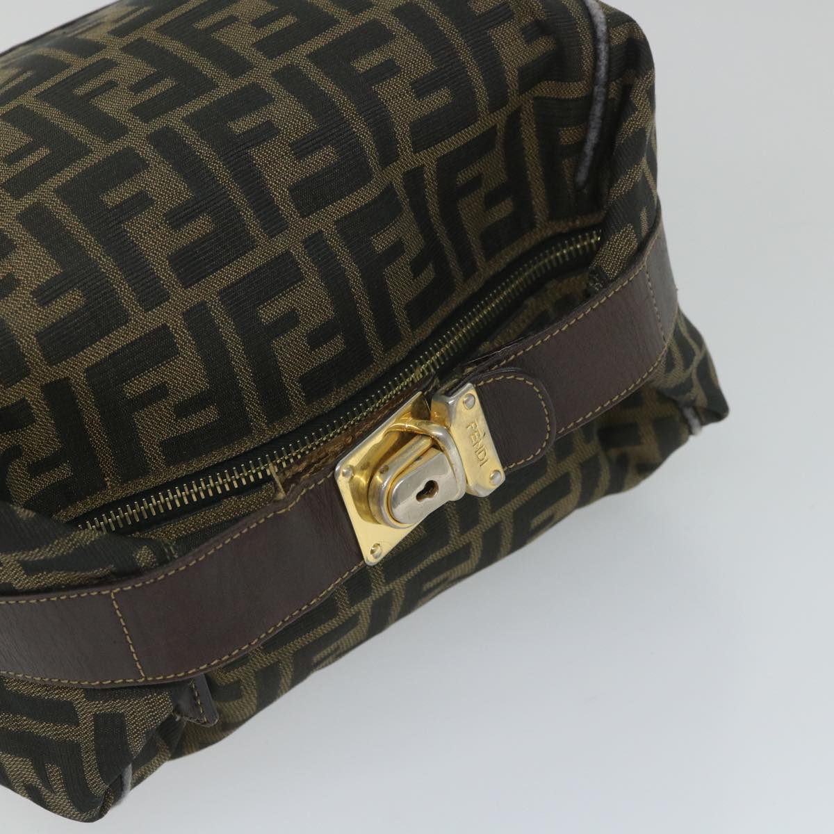FENDI Zucca Canvas Vanity pouch Hand Bag Nylon Brown Black 56583