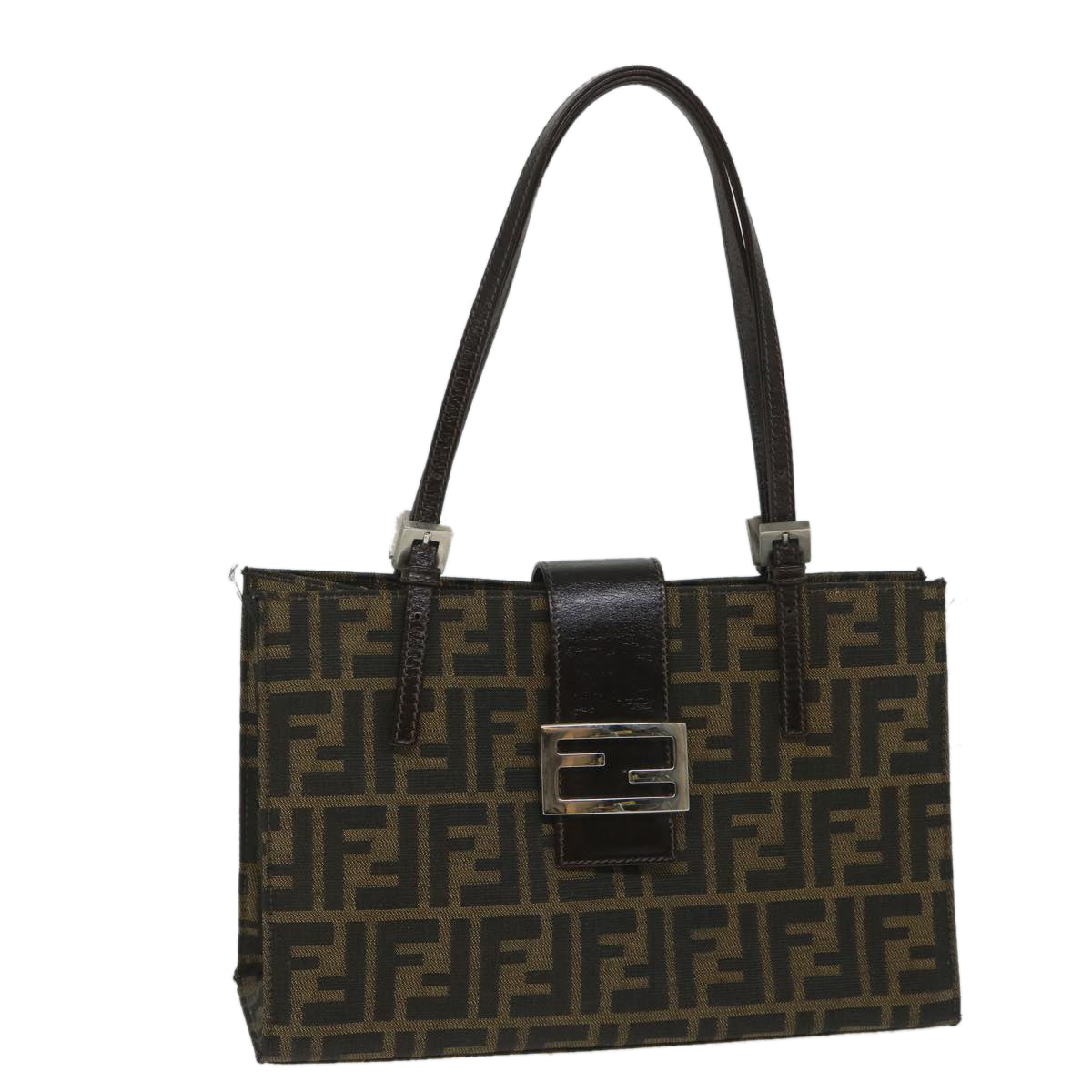 FENDI Zucca Canvas Mamma Hand Bag Nylon Brown Black 56586