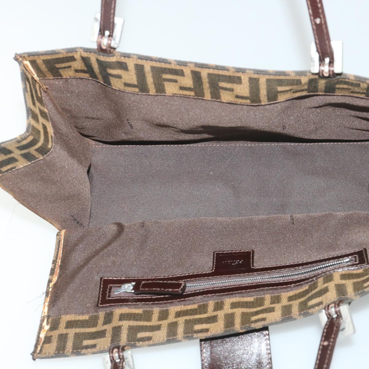 FENDI Zucca Canvas Mamma Hand Bag Nylon Brown Black 56586