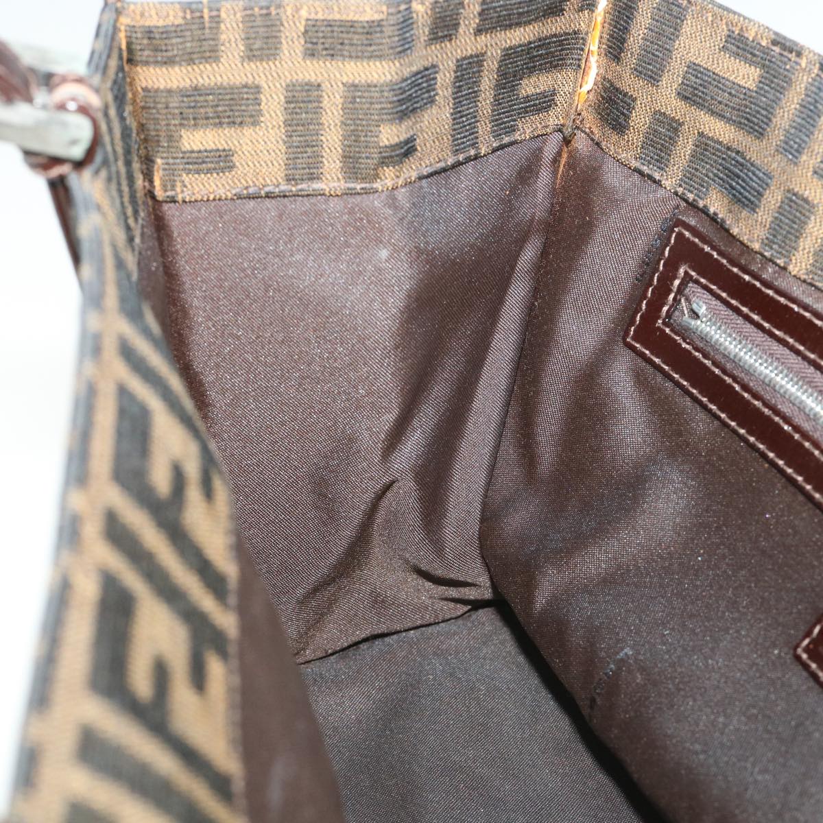 FENDI Zucca Canvas Mamma Hand Bag Nylon Brown Black 56586
