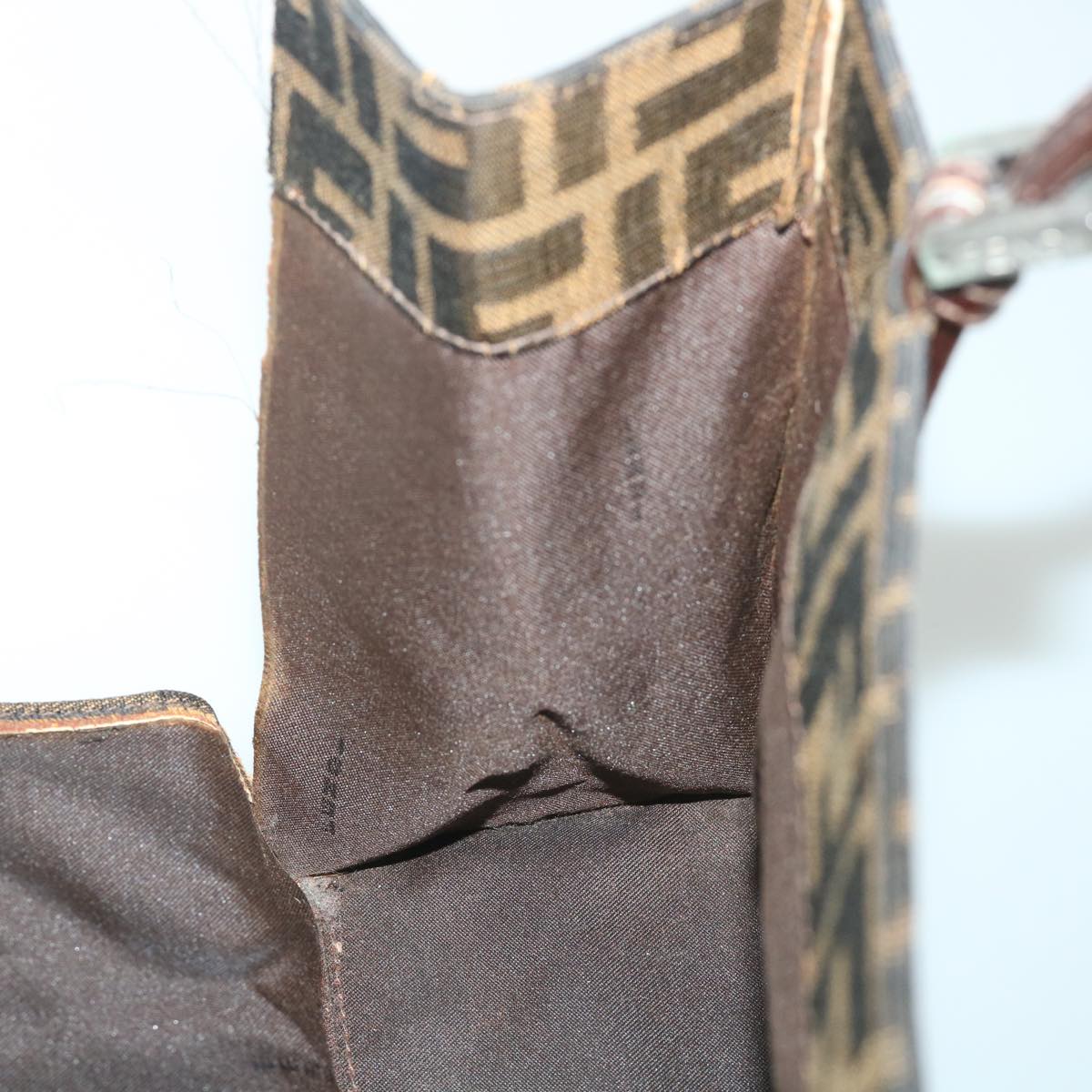 FENDI Zucca Canvas Mamma Hand Bag Nylon Brown Black 56586