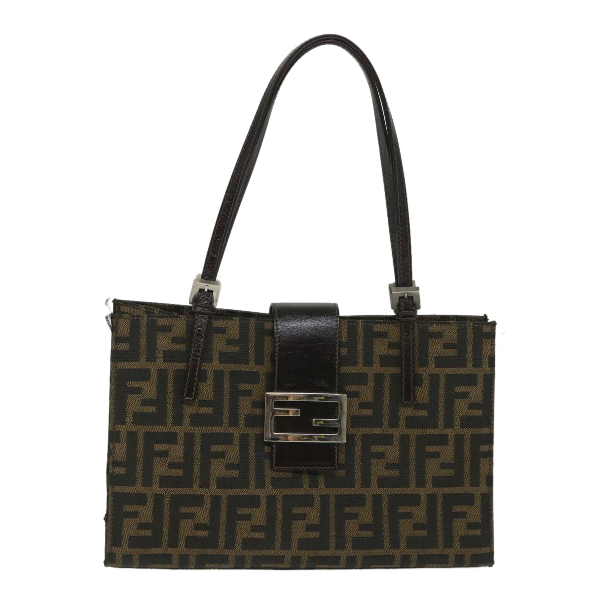 FENDI Zucca Canvas Mamma Hand Bag Nylon Brown Black 56586