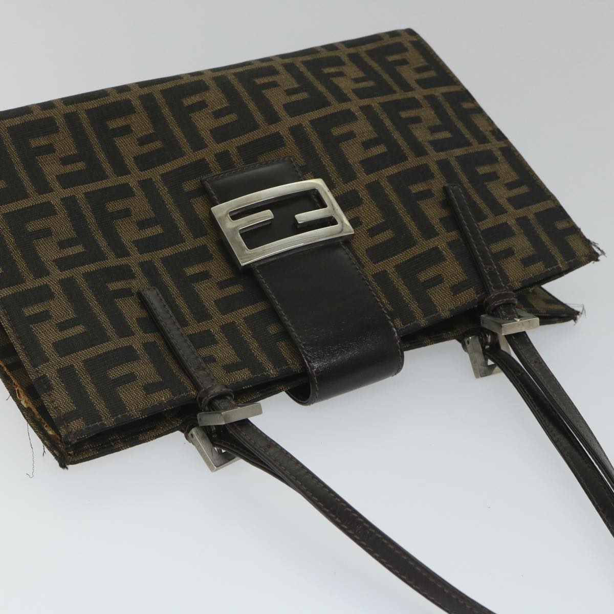 FENDI Zucca Canvas Mamma Hand Bag Nylon Brown Black 56586