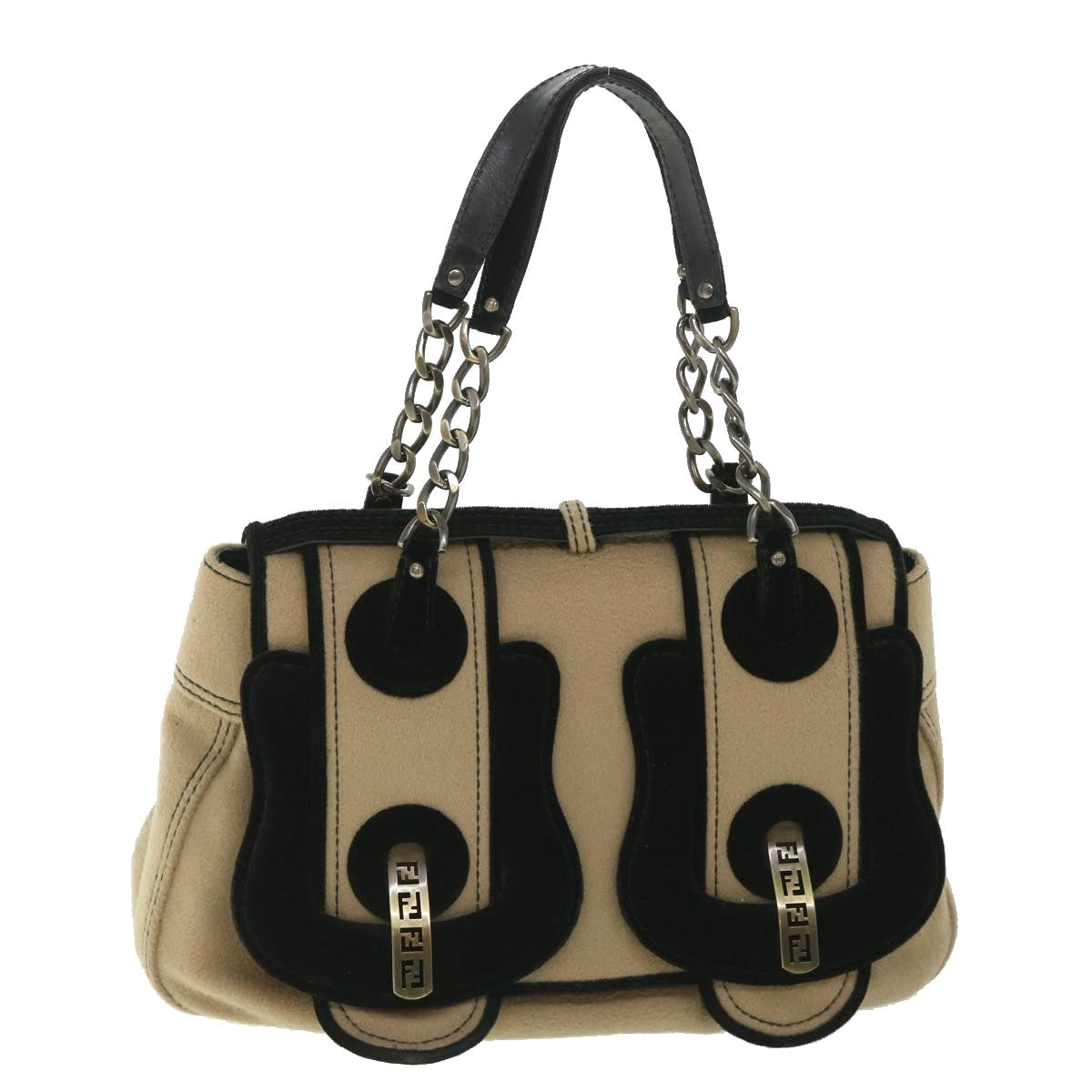 FENDI Shoulder Bag Cotton Beige Black 56685